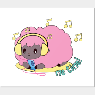 Cute pink sheep listening to music Posters and Art